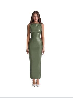 Green Faux Leather Sleeveless Maxi Dress